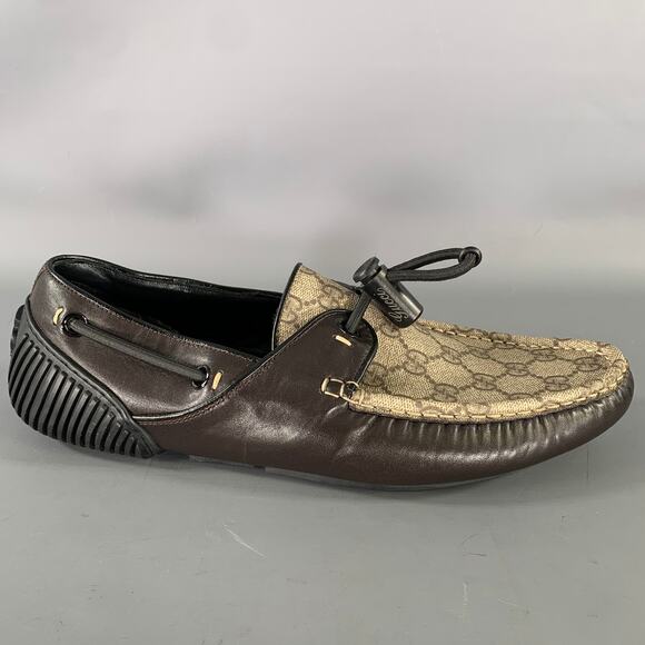 GUCCI Size 9.5 Tan Brown Monogram Leather Drivers Loafers main image 5